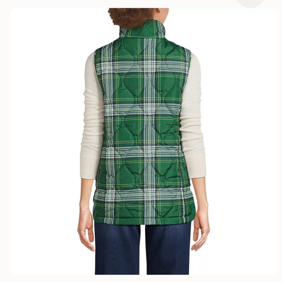Lands End Women's Print FeatherFree Quilted Insulated Vest Light Emerald Green - Picture 2 of 7